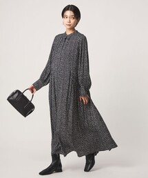 ［size SHORTあり］サテン ギャザー ロングスリーブ ワンピース