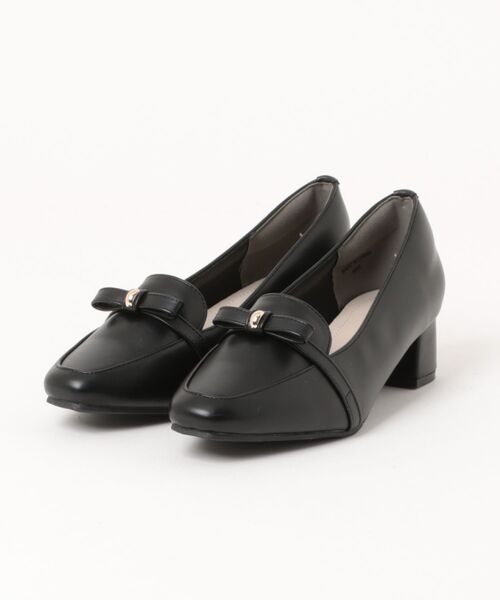 ALETTA(アレッタ)の「ALETTA-アレッタ- 究極のプレーンパンプス - スクエアトゥ4.5cm - リボンモチーフ デザインver(パンプス・レディース・ダークブラウン/グレー/ブラック/ブラック系その他・23.0cm/23.5cm/25.0cm/24.0cm/24.5cm/22.5cm)」の1枚目の写真