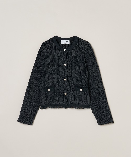 three dots(スリードッツ)の「デニモール ジャケット(ノーカラージャケット・レディース・ネイビー/ブルー/ブラック系その他・SMALL)」の1枚目の写真