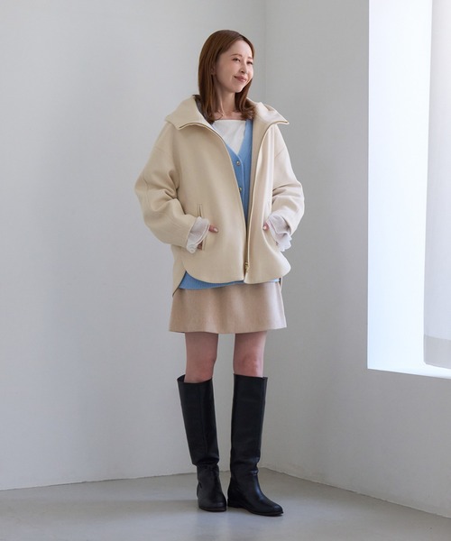ROPE' PICNIC（ロペピクニック）の「ジャージーメルトン ジップアップフーデッドコート/無地＆ヘリンボーン・リンクコーデ（その他アウター・レディース・ダークブラウン/キナリ/ブラック系その他2・FREE）」の4枚目の写真
