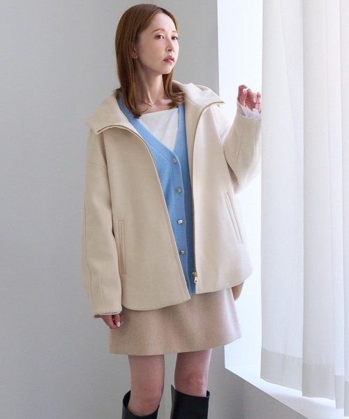 ROPE' PICNIC（ロペピクニック）の「ジャージーメルトン ジップアップフーデッドコート/無地＆ヘリンボーン・リンクコーデ（その他アウター・レディース・ダークブラウン/キナリ/ブラック系その他2・FREE）」の6枚目の写真
