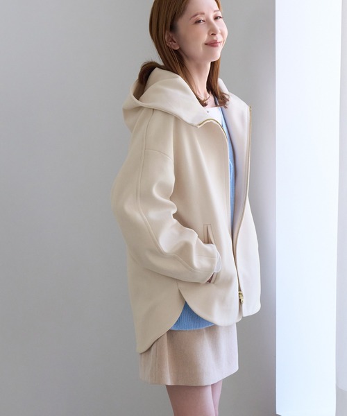 ROPE' PICNIC（ロペピクニック）の「ジャージーメルトン ジップアップフーデッドコート/無地＆ヘリンボーン・リンクコーデ（その他アウター・レディース・ダークブラウン/キナリ/ブラック系その他2・FREE）」の7枚目の写真