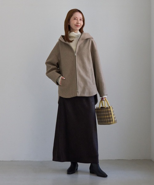 ROPE' PICNIC（ロペピクニック）の「ジャージーメルトン ジップアップフーデッドコート/無地＆ヘリンボーン・リンクコーデ（その他アウター・レディース・ダークブラウン/キナリ/ブラック系その他2・FREE）」の11枚目の写真