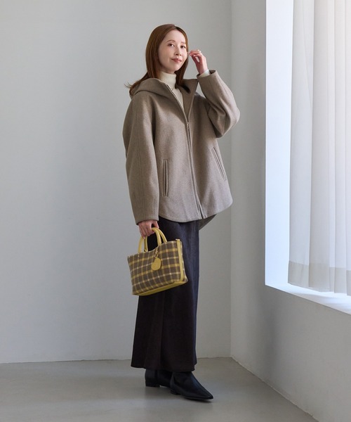 ROPE' PICNIC（ロペピクニック）の「ジャージーメルトン ジップアップフーデッドコート/無地＆ヘリンボーン・リンクコーデ（その他アウター・レディース・ダークブラウン/キナリ/ブラック系その他2・FREE）」の12枚目の写真