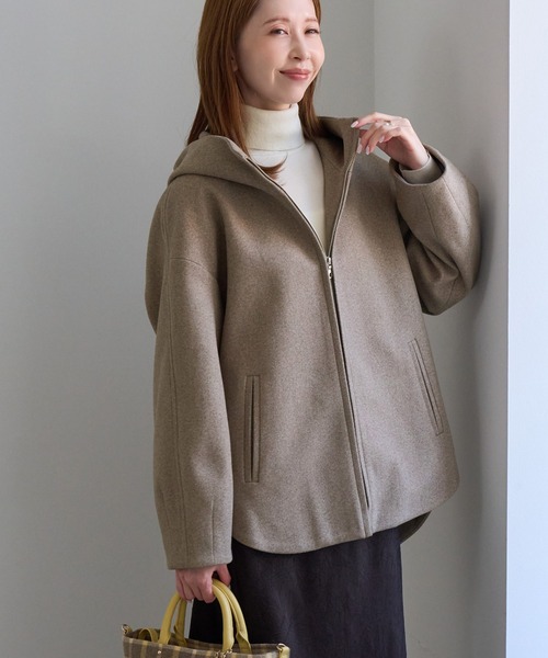 ROPE' PICNIC（ロペピクニック）の「ジャージーメルトン ジップアップフーデッドコート/無地＆ヘリンボーン・リンクコーデ（その他アウター・レディース・ダークブラウン/キナリ/ブラック系その他2・FREE）」の13枚目の写真