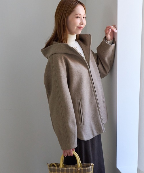 ROPE' PICNIC（ロペピクニック）の「ジャージーメルトン ジップアップフーデッドコート/無地＆ヘリンボーン・リンクコーデ（その他アウター・レディース・ダークブラウン/キナリ/ブラック系その他2・FREE）」の15枚目の写真