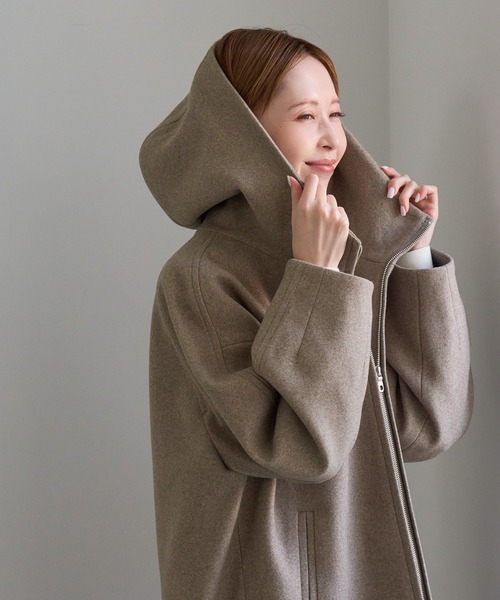 ROPE' PICNIC（ロペピクニック）の「ジャージーメルトン ジップアップフーデッドコート/無地＆ヘリンボーン・リンクコーデ（その他アウター・レディース・ダークブラウン/キナリ/ブラック系その他2・FREE）」の16枚目の写真