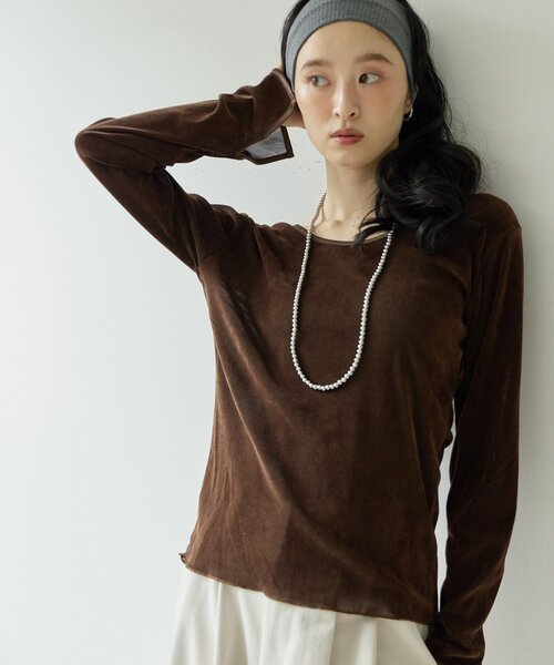 DISCOAT(ディスコート)の「【Noka】前後2WAYフロッキーメッシュプルオーバー(Tシャツ/カットソー・レディース・アイボリー/ブラック/ブラウン・FREE)」の3枚目の写真