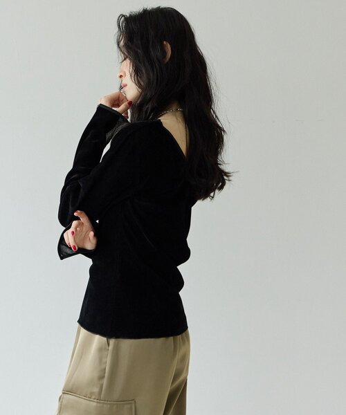 DISCOAT(ディスコート)の「【Noka】前後2WAYフロッキーメッシュプルオーバー(Tシャツ/カットソー・レディース・アイボリー/ブラック/ブラウン・FREE)」の5枚目の写真