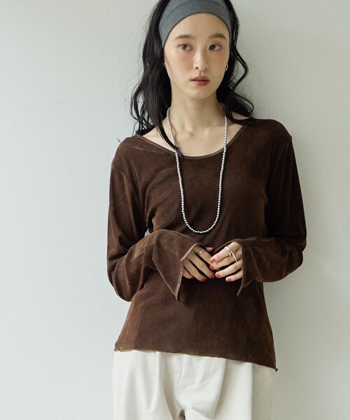 DISCOAT(ディスコート)の「【Noka】前後2WAYフロッキーメッシュプルオーバー(Tシャツ/カットソー・レディース・アイボリー/ブラック/ブラウン・FREE)」の16枚目の写真