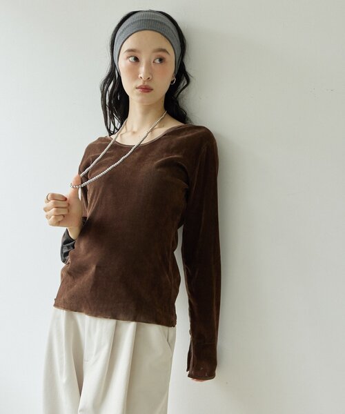 DISCOAT(ディスコート)の「【Noka】前後2WAYフロッキーメッシュプルオーバー(Tシャツ/カットソー・レディース・アイボリー/ブラック/ブラウン・FREE)」の17枚目の写真