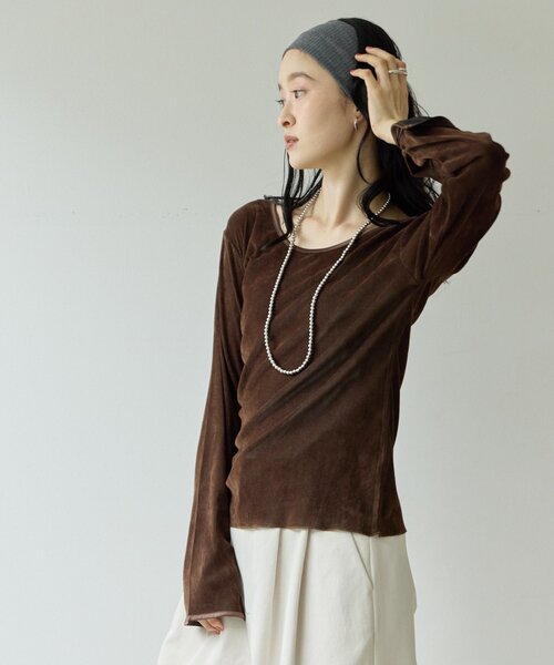 DISCOAT(ディスコート)の「【Noka】前後2WAYフロッキーメッシュプルオーバー(Tシャツ/カットソー・レディース・アイボリー/ブラック/ブラウン・FREE)」の18枚目の写真