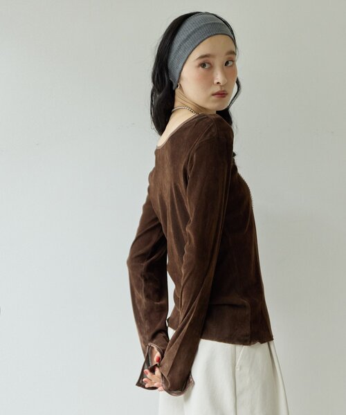 DISCOAT(ディスコート)の「【Noka】前後2WAYフロッキーメッシュプルオーバー(Tシャツ/カットソー・レディース・アイボリー/ブラック/ブラウン・FREE)」の20枚目の写真