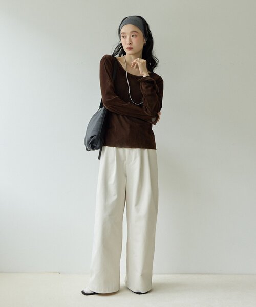 DISCOAT(ディスコート)の「【Noka】前後2WAYフロッキーメッシュプルオーバー(Tシャツ/カットソー・レディース・アイボリー/ブラック/ブラウン・FREE)」の10枚目の写真