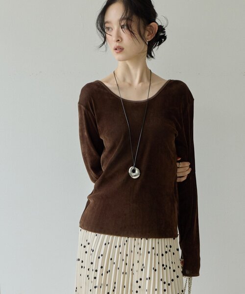 DISCOAT(ディスコート)の「【Noka】前後2WAYフロッキーメッシュプルオーバー(Tシャツ/カットソー・レディース・アイボリー/ブラック/ブラウン・FREE)」の14枚目の写真