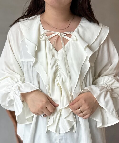 CPCM（シーピーシーエム）の「ネックフリルキャンディブラウス（シャツ/ブラウス・レディース・ネイビー/ブラウン/ホワイト・FREE）」の22枚目の写真