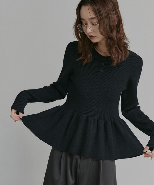 ad thie(アドティエ)の「ペプラム ポロ カラー ニット(ニット/セーター・レディース・ボルドー/アイボリー/グレー/ブラック・FREE)」の8枚目の写真