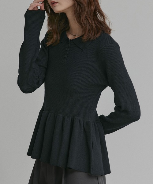 ad thie(アドティエ)の「ペプラム ポロ カラー ニット(ニット/セーター・レディース・ボルドー/アイボリー/グレー/ブラック・FREE)」の9枚目の写真