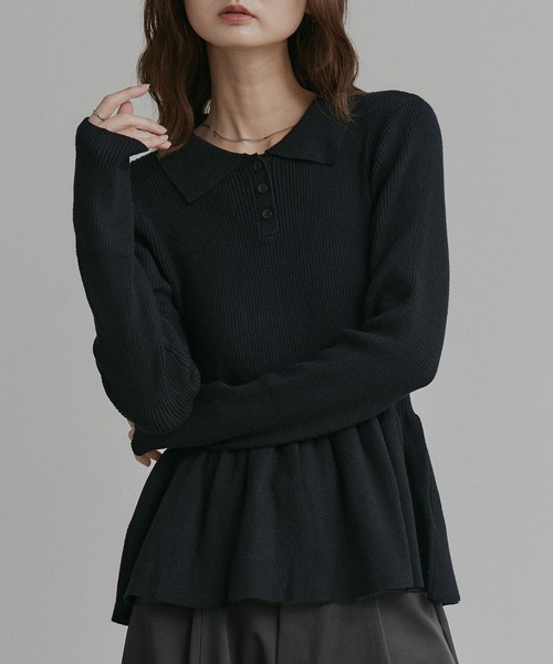 ad thie(アドティエ)の「ペプラム ポロ カラー ニット(ニット/セーター・レディース・ボルドー/アイボリー/グレー/ブラック・FREE)」の11枚目の写真