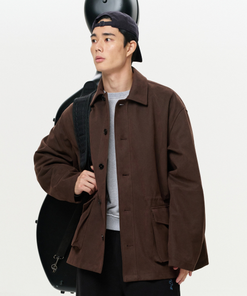 ERA(エラ)の「UNISEX ERA FAUX SUEDE SAFARI JACKET - BROWN(テーラードジャケット・レディース・その他・SMALL/MEDIUM/LARGE)」の1枚目の写真