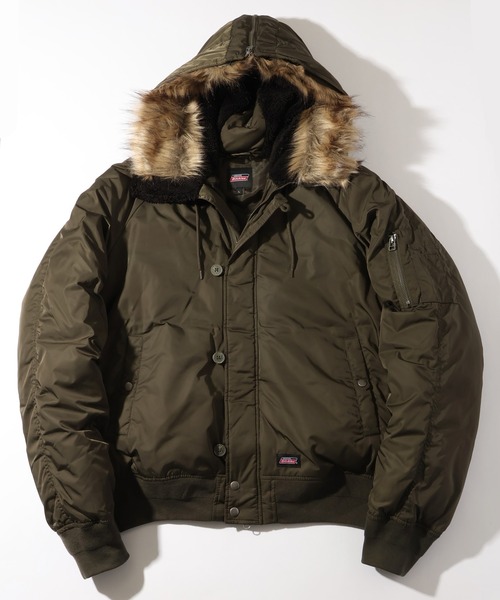 CORPUS　SELECT（コーパストーキョー）の「【GENUINE DICKIES/ジェニュインディッキーズ】別注 フードファー N-2B フライトジャケット/中綿ミリタリーブルゾン（ミリタリージャケット・メンズ・ブラック/ネイビー/カーキ/ワインレッド・M/L/XL）」の2枚目の写真