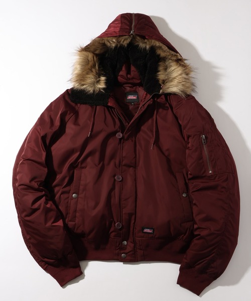 CORPUS　SELECT（コーパストーキョー）の「【GENUINE DICKIES/ジェニュインディッキーズ】別注 フードファー N-2B フライトジャケット/中綿ミリタリーブルゾン（ミリタリージャケット・メンズ・ブラック/ネイビー/カーキ/ワインレッド・M/L/XL）」の4枚目の写真