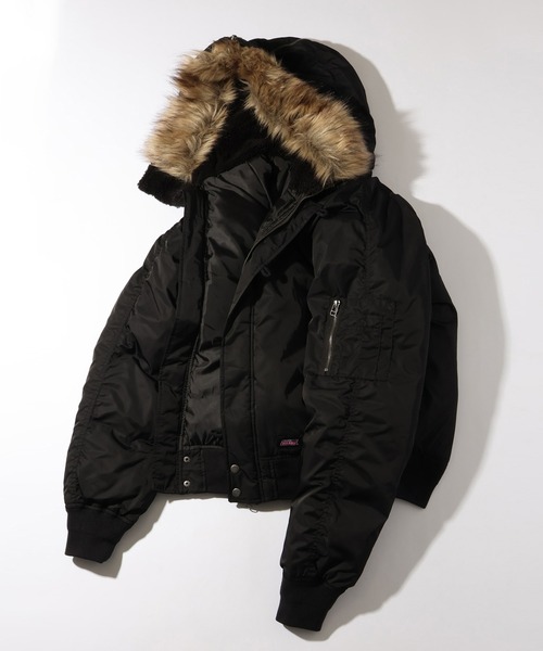 CORPUS　SELECT（コーパストーキョー）の「【GENUINE DICKIES/ジェニュインディッキーズ】別注 フードファー N-2B フライトジャケット/中綿ミリタリーブルゾン（ミリタリージャケット・メンズ・ブラック/ネイビー/カーキ/ワインレッド・M/L/XL）」の6枚目の写真