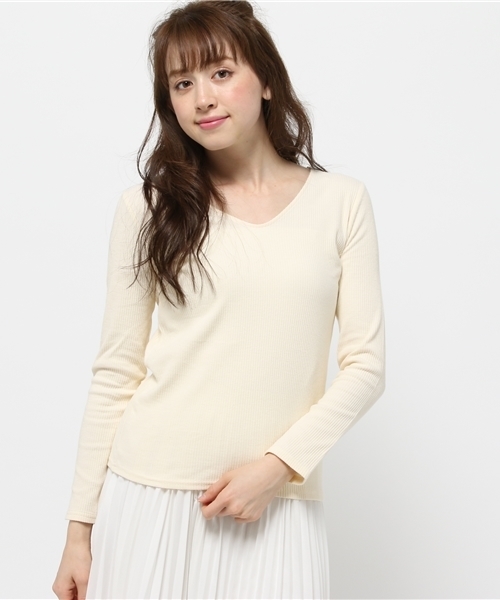 mystic（ミスティック）の「【mystic】Vネックリブプルオーバー（Tシャツ/カットソー・レディース・ブラック/グレー/ピンク/ミント/オフホワイト・ﾌﾘ-）」の2枚目の写真