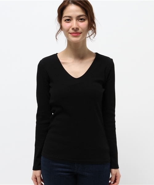 mystic（ミスティック）の「【mystic】Vネックリブプルオーバー（Tシャツ/カットソー・レディース・ブラック/グレー/ピンク/ミント/オフホワイト・ﾌﾘ-）」の8枚目の写真