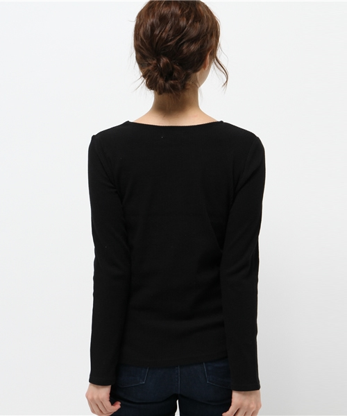 mystic（ミスティック）の「【mystic】Vネックリブプルオーバー（Tシャツ/カットソー・レディース・ブラック/グレー/ピンク/ミント/オフホワイト・ﾌﾘ-）」の10枚目の写真