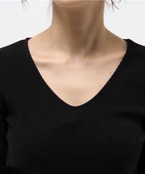 mystic（ミスティック）の「【mystic】Vネックリブプルオーバー（Tシャツ/カットソー・レディース・ブラック/グレー/ピンク/ミント/オフホワイト・ﾌﾘ-）」の11枚目の写真