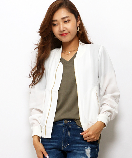 VENCEEXCHANGE（ヴァンスエクスチェンジ）の「ジョーゼット刺繍入りブルゾン  （ブルゾン・レディース・ベージュ/ブラック/オフホワイト/ダークグリーン・MEDIUM）」の2枚目の写真