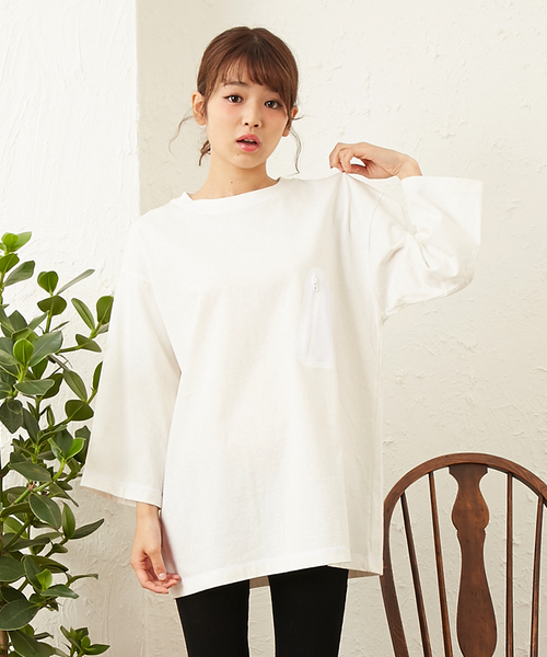 MR.EVERYDAY`S（ミスターエブリデイズ）の「MR.EVERYDAY'S BIG POCKET 7分T-SHIRTS（Tシャツ/カットソー・メンズ・ホワイト×ネイビー/イエロー/ホワイト×レッド/ブラック/ホワイト/グレー・MEDIUM/SMALL）」の2枚目の写真