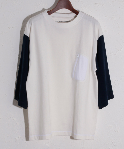 MR.EVERYDAY`S（ミスターエブリデイズ）の「MR.EVERYDAY'S BIG POCKET 7分T-SHIRTS（Tシャツ/カットソー・メンズ・ホワイト×ネイビー/イエロー/ホワイト×レッド/ブラック/ホワイト/グレー・MEDIUM/SMALL）」の11枚目の写真