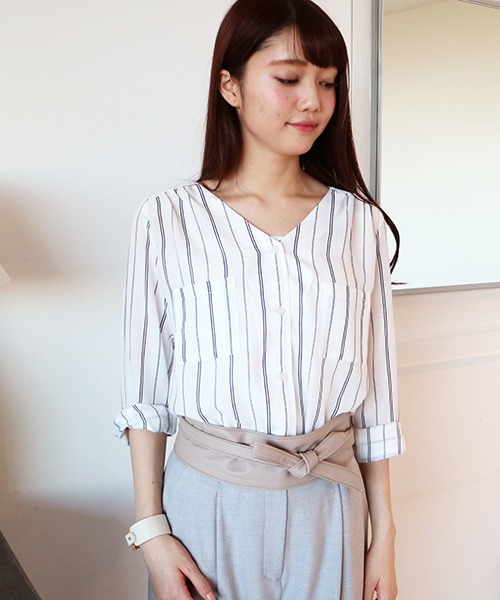 N.（N. Natural Beauty Basic）（エヌエヌナチュラルビューティーベーシック）の「ウォッシャブルビエラ（シャツ/ブラウス・レディース・ホワイト系その他/ピンク/ネイビー/ホワイト・MEDIUM）」の3枚目の写真