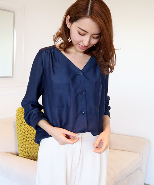 N.（N. Natural Beauty Basic）（エヌエヌナチュラルビューティーベーシック）の「ウォッシャブルビエラ（シャツ/ブラウス・レディース・ホワイト系その他/ピンク/ネイビー/ホワイト・MEDIUM）」の4枚目の写真