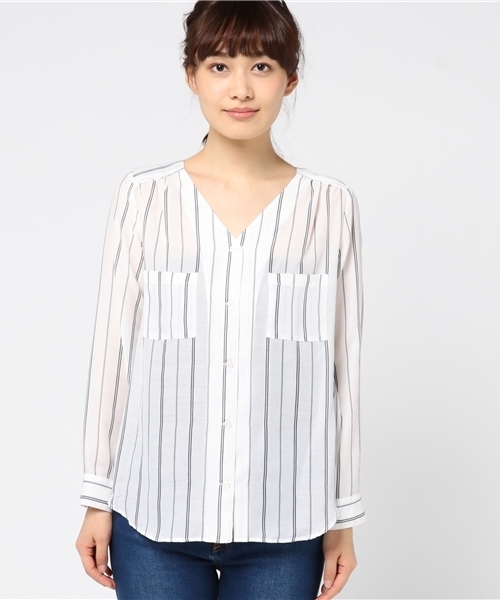 N.（N. Natural Beauty Basic）（エヌエヌナチュラルビューティーベーシック）の「ウォッシャブルビエラ（シャツ/ブラウス・レディース・ホワイト系その他/ピンク/ネイビー/ホワイト・MEDIUM）」の5枚目の写真