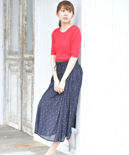 rps(アールピーエス)の「ワイドリブクルーネック5分袖ニットプルオーバー(ニット/セーター・レディース・ネイビー/レッド/オフホワイト/ピンク/ブラック/杢グレー/イエロー/ベージュ系その他・L/M)」の9枚目の写真