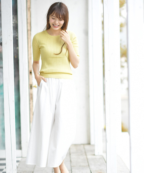 rps(アールピーエス)の「ワイドリブクルーネック5分袖ニットプルオーバー(ニット/セーター・レディース・ネイビー/レッド/オフホワイト/ピンク/ブラック/杢グレー/イエロー/ベージュ系その他・L/M)」の12枚目の写真