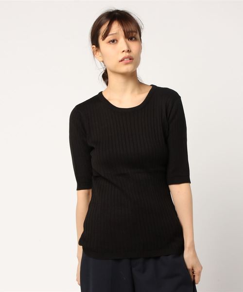 rps(アールピーエス)の「ワイドリブクルーネック5分袖ニットプルオーバー(ニット/セーター・レディース・ネイビー/レッド/オフホワイト/ピンク/ブラック/杢グレー/イエロー/ベージュ系その他・L/M)」の22枚目の写真