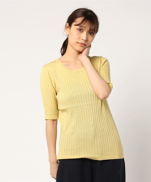 rps(アールピーエス)の「ワイドリブクルーネック5分袖ニットプルオーバー(ニット/セーター・レディース・ネイビー/レッド/オフホワイト/ピンク/ブラック/杢グレー/イエロー/ベージュ系その他・L/M)」の14枚目の写真