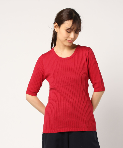 rps(アールピーエス)の「ワイドリブクルーネック5分袖ニットプルオーバー(ニット/セーター・レディース・ネイビー/レッド/オフホワイト/ピンク/ブラック/杢グレー/イエロー/ベージュ系その他・L/M)」の20枚目の写真