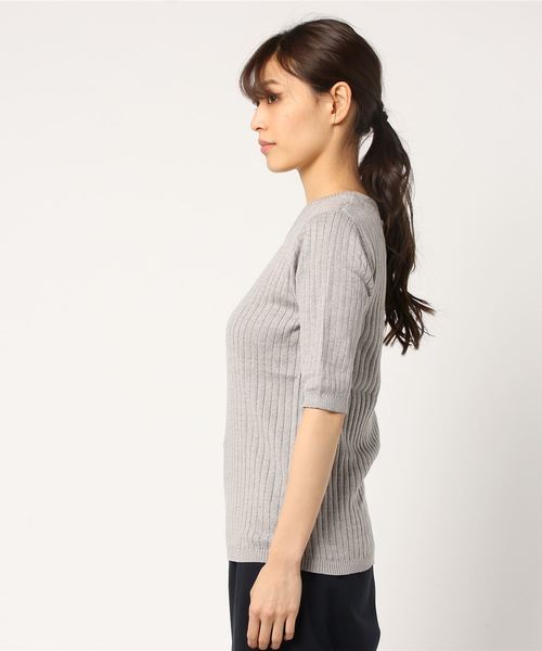 rps(アールピーエス)の「ワイドリブクルーネック5分袖ニットプルオーバー(ニット/セーター・レディース・ネイビー/レッド/オフホワイト/ピンク/ブラック/杢グレー/イエロー/ベージュ系その他・L/M)」の16枚目の写真