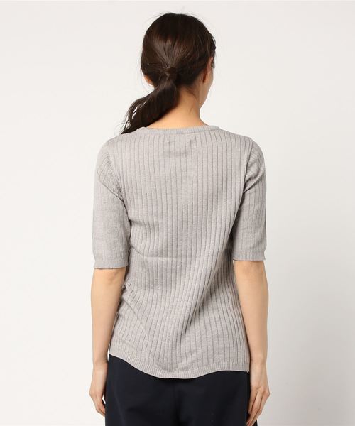 rps(アールピーエス)の「ワイドリブクルーネック5分袖ニットプルオーバー(ニット/セーター・レディース・ネイビー/レッド/オフホワイト/ピンク/ブラック/杢グレー/イエロー/ベージュ系その他・L/M)」の19枚目の写真