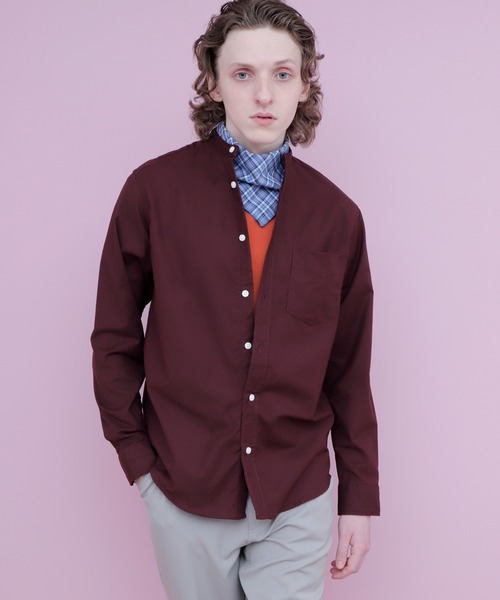 EMMA CLOTHES（エマクローズ）の「オックスフォードストレッチバンドカラーシャツ（シャツ/ブラウス・メンズ・オフホワイト/ネイビー/ベージュ/ブラック/グレー/ブルー/サックスブルー/オリーブドラブ/バーガンディー・L/M/XL/S）」の9枚目の写真