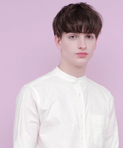 EMMA CLOTHES（エマクローズ）の「オックスフォードストレッチバンドカラーシャツ（シャツ/ブラウス・メンズ・オフホワイト/ネイビー/ベージュ/ブラック/グレー/ブルー/サックスブルー/オリーブドラブ/バーガンディー・L/M/XL/S）」の2枚目の写真