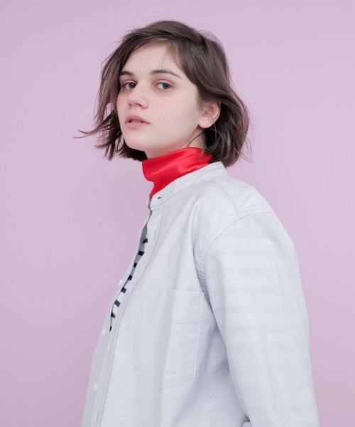 EMMA CLOTHES（エマクローズ）の「オックスフォードストレッチバンドカラーシャツ（シャツ/ブラウス・メンズ・オフホワイト/ネイビー/ベージュ/ブラック/グレー/ブルー/サックスブルー/オリーブドラブ/バーガンディー・L/M/XL/S）」の8枚目の写真