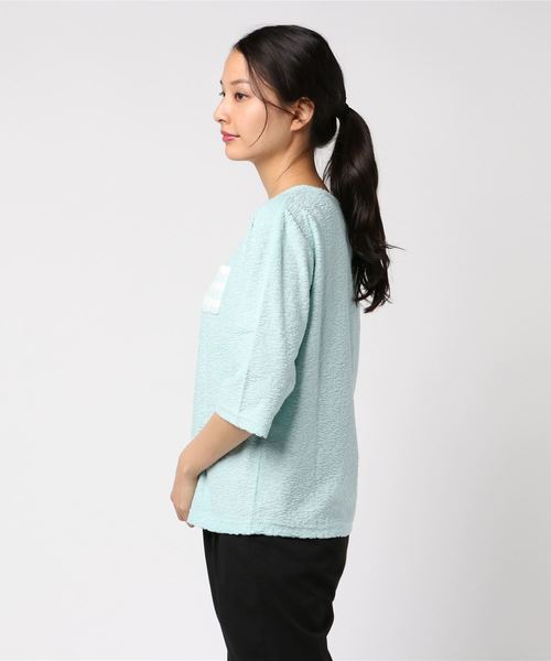 KID BLUE（キッドブルー）の「キッドブルー -18スラブパイル無地 -7分丈トップス -KRKN554 -kidblue（Tシャツ/カットソー・レディース・サックスブルー/カーキ・R(レギュラー)）」の3枚目の写真