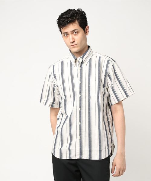 SHIPS(シップス)の「SHIPS: アメリカ製 ストライプ ショートスリーブシャツ(シャツ/ブラウス・メンズ・ネイビー/マルチ・SMALL/X-LARGE/MEDIUM/LARGE)」の2枚目の写真