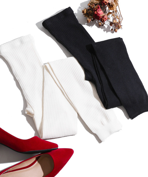 WEGO（ウィゴー）の「WEGO/レイヤードワッフルレギンス(10分丈)（レギンス/スパッツ・レディース・ブラック/キナリ・FREE）」の4枚目の写真